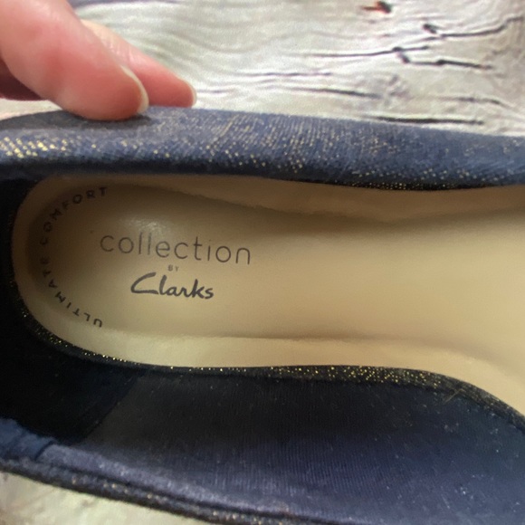 Clarks Mallory Luna Navy Metallic Espadrille Wedges - Picture 12 of 13